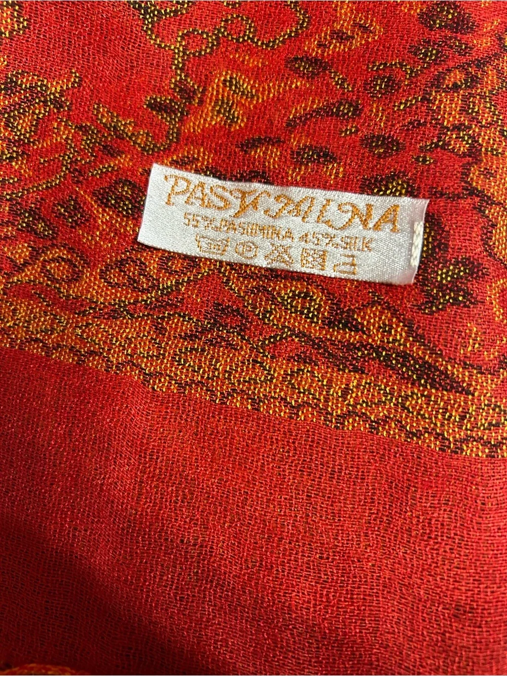 Pashmina Silk Scarf Shawl 55% Pashmina 45% Silk Paisley Brown Rust Fringe Wrap